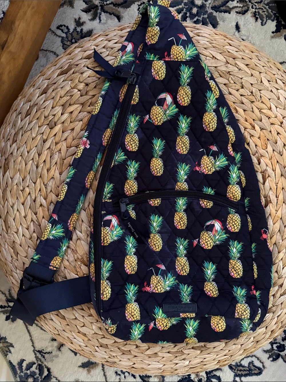 Vera Bradley Black Sling Bag with Yellow Pineapple Print